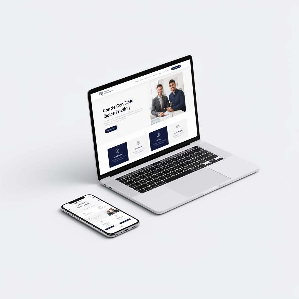 Mockup de página web profesional adaptada a ordenador y móvil.